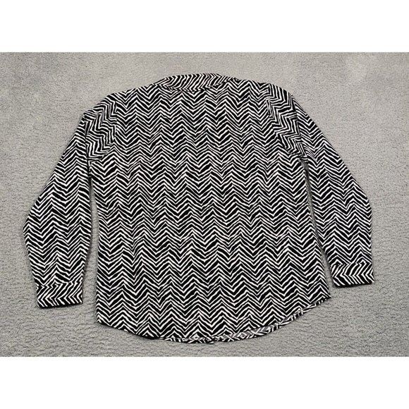 Susan Graver Black Zebra Striped Button Up Blouse Shirt Soft Medium Petite MP - Picture 7 of 9